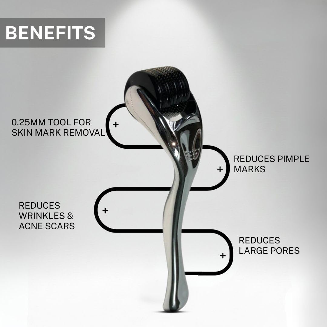 House of Beauty Derma Roller 0.25mm for Collagen boost & smooth Face skin |540 Real Titanium Microneedling Tool for Skin Rejuvenation, Fine Lines, Wrinkles, Acne Scars & Glowing Skin