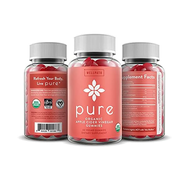 WellPath Pure ACV Apple Cider Vinegar Gummies with The Mother - USDA Organic Gummy - Vegan - Raw Apple Cider Vinegar with Mother Supplements - ACV Gummies - Weight, Digestion & Detox Support - 60 Ct