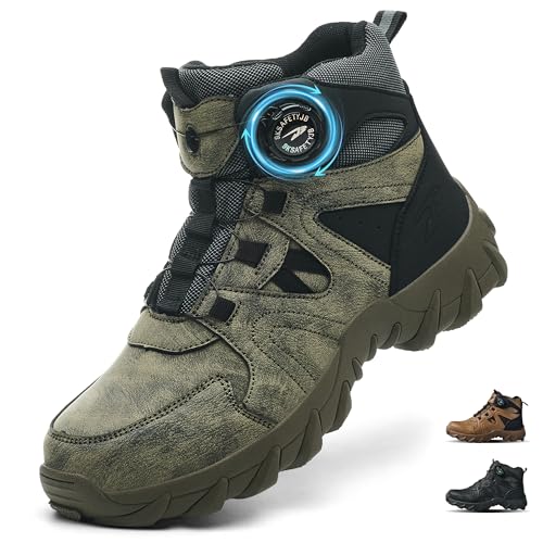 COOU Botas de Seguridad para Hombre Mujer Ligeras Antideslizante Botas de Trabajo con Punta de Acero Zapatos de Seguridad Altos Zapatos de Trabajo Comodo C13/Verde 43