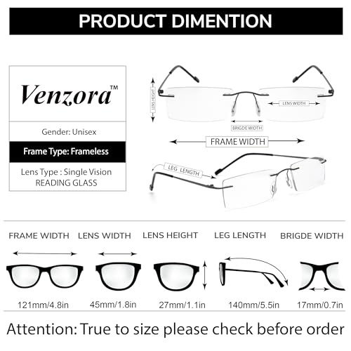 Image of Rimless Reading Glasses for Men & Women | Lightweight Frame with Scratch Resistant Single Vision Lens | Comfortable Soft Silicone nose pads | Suitable for All Face Types