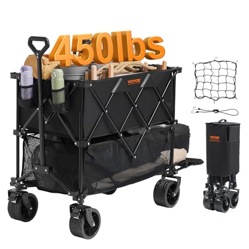 VEVOR 400L Large Collapsible Double Decker Wagon, 50" Extra Long Heavy Duty Foldable Wagon Cart Beach Wagon with Big Wheels, All Terrain Outdoor Utility Wagon for Camping Sports Garden