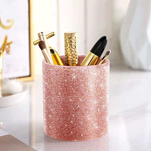 Image of Glitter Pen Holder for Desk Cute, Pencil Cup Organizer, Rose Gold