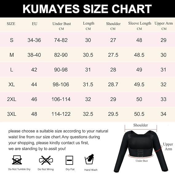 KUMAYES Haut Sculptant Femme Bras Minceur Manche Longue Gaine post opératoire compression Correcteur de Posture Top Body shaper