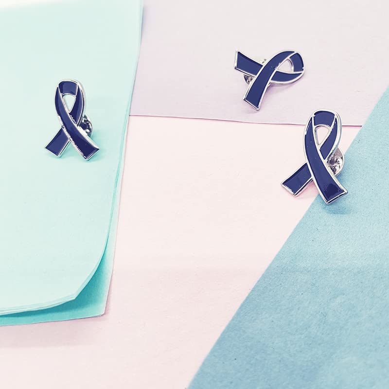 Image of 100Pcs Dark Blue Ribbon Awareness Pins Colon Cancer Awareness Rectal Cancer Awareness Enamel Lapel brooches Pins
