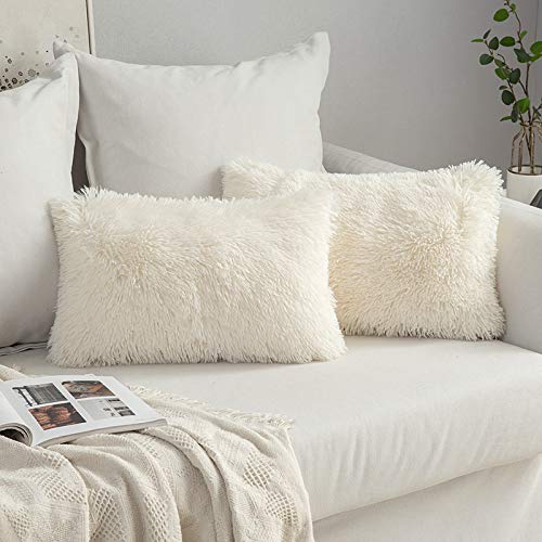MIULEE Lot de 2 Housse de Coussin de Canapé Rectangulaire Fourrure de Luxe Decoration canapé Maison Chambre Lit Super Doux Peluche Taie d'oreiller...