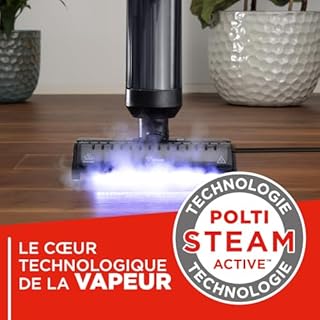 Polti Rollysteam WD20 Balai Vapeur et Nettoyeur Sec et Humide avec Câble, Aspire et Lave, Vapeur Désinfectante, Autonettoyant, Noir