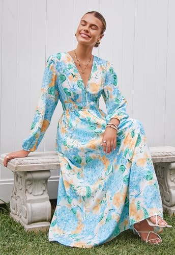 Image of Sissyaki Womens Long Sleeve Summer Maxi Dress 2026 Floral Dress Spring Wedding Guest Dress