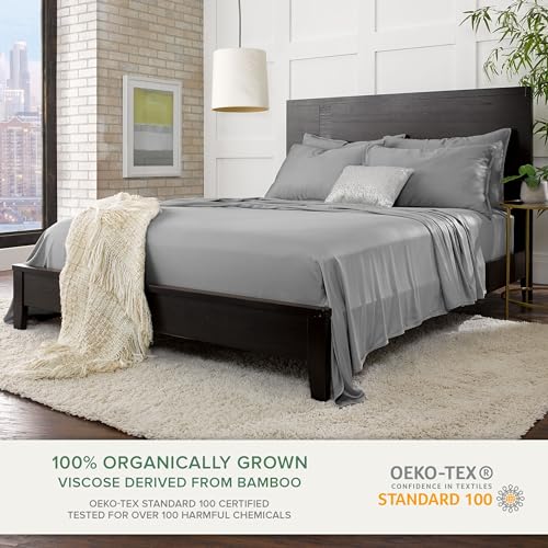 Image of Pure Bamboo King Sheets, Genuine 100% Organic Viscose Derived from Bamboo Bed Sheet Set, Luxuriously Soft & Cooling, Double Stitching, 2 Year Quality Promise (King, Stone Grey)