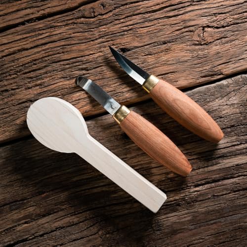 Image of FLEXCUT Wood Carving Tools |Spoon Carving Tools for Beginners and Professionals | Includes Stub Sloyd, Bevel Sloyd Hook Knife & Spoon Blank | 1095 High Carbon Steel Blade | KN70 | Made in the U.S.A.