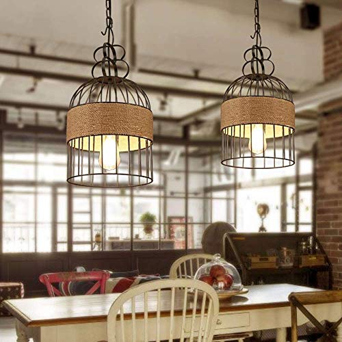 Plafonnier cage de style industriel rétro en corde de chanvre - 7