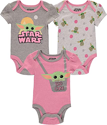 Image of STAR WARS baby-girls Baby Yoda Creeper Bodysuit 3 Pack