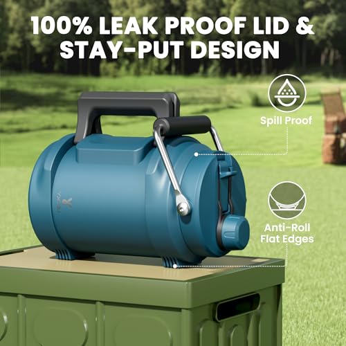 Image of 64 oz Insulated Water Bottle for Gym: Meoky Triple Wall Vacuum Stainless Steel Half Gallon Water Jug - Top and Side Handles, 2-in-1 Straw and Spout Lid, Cold for 36 Hrs, Leak Proof for Camping (Denim)