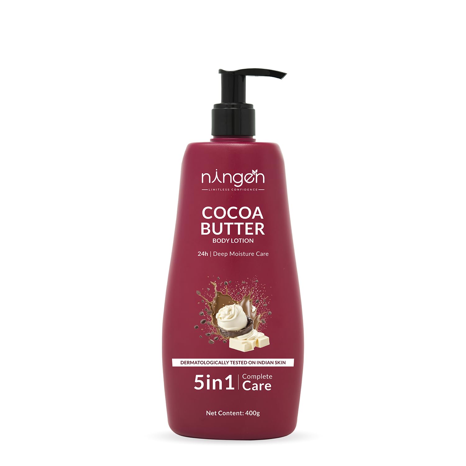 Ningen 5-in-1 Cocoa Butter Body Lotion with Deep Moisture Care, 24h Complete Care for Indian Skin, 400g-image-13