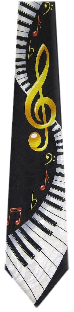 KB-302 - Mens Novelty Keyboard Necktie - Black Gold White