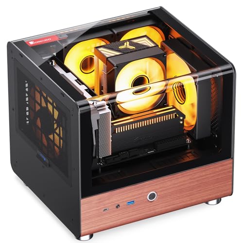 Image of JONSBO TK-0 Black ITX Mini Tower PC Case, Hyperboloid Glass Desktop Design,Separated Cabinet Structure, Al Alloy Shell DTX /ITX Walnut Wood Computer Case, Sff Case,Black