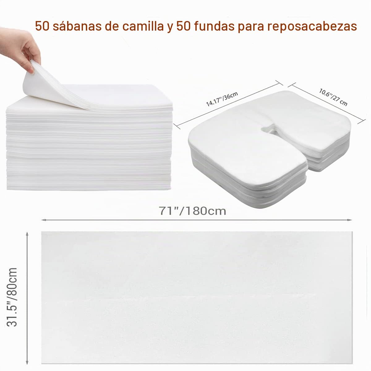 100 Piezas Sabanas Masaje Desechables traje, 50 Piezas Sábanas Desechables para Camillas de Masaje y 50 Piezas Cubierta de Apoyacabezas Desechables para Masaje
