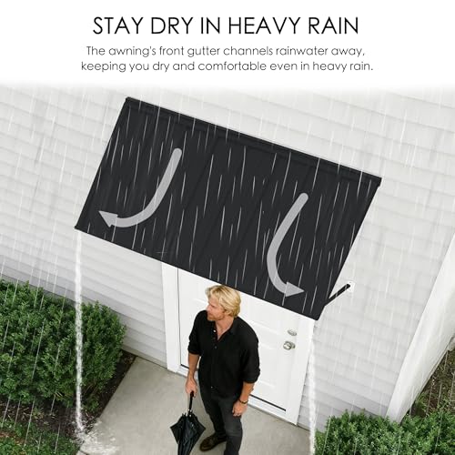 Kozyard Adjustable Window Awning – 4-Level Tilt, 42\" W × 32\" Sloped Panel, Adjustable Projection 22\"–31\", Powder-Coated Iron Canopy, All-Weather Rain, Snow & UV Protection (Dark Gray) - Thumbnail 4