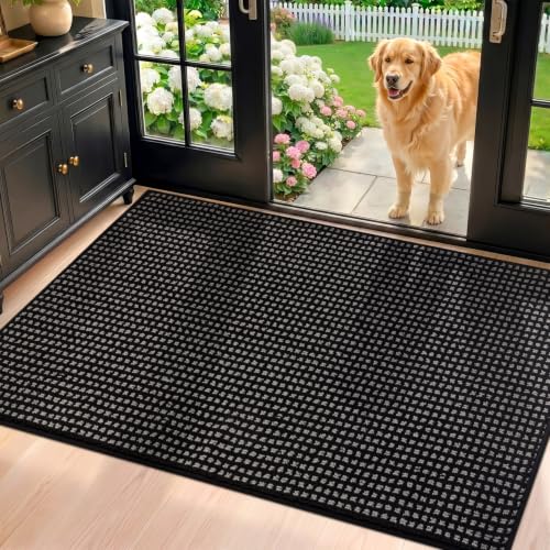 Image of hicorfe Waffle Door Mat Indoor Entrance,48 inchx32 inch Non Slip Indoor Mat,Black