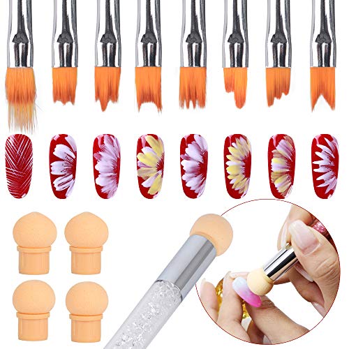 9pcs Pinceles Uñas Nail Art Brushes Cepillo Esponja