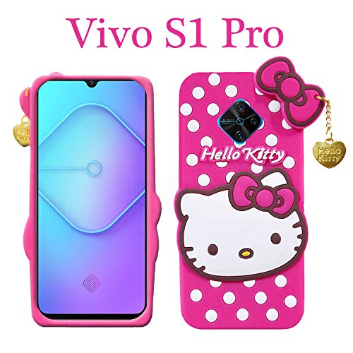Image of Unirock Hello Kitty Back Case Cover for Vivo S1 Pro| 3D Cute Hello Kitty Case |Soft Silicone Rubber Back Cover with Pendant Kitty Cover for Vivo S1 Pro