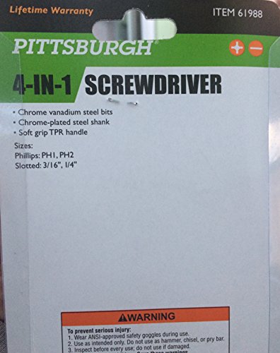 Pittsburgh 4-In-1 Soft Grip Screwdriver Ph1 Ph2 Slotted 3/16 1/4 #TOP2