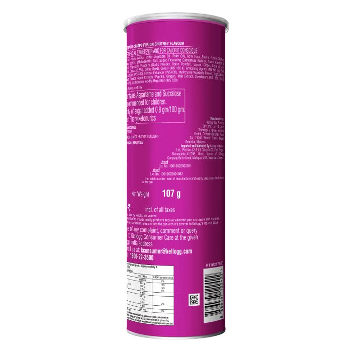 Image of Kellogg's Pringles Salted Fusion Chutney, Each 107 Gm (Pack Of 2)