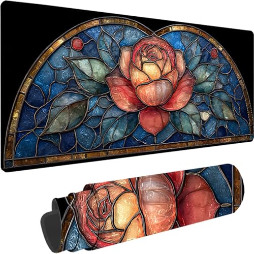 Alfombrilla ratón XXL decorativa con diseño de flor para escritorios de oficina y PC