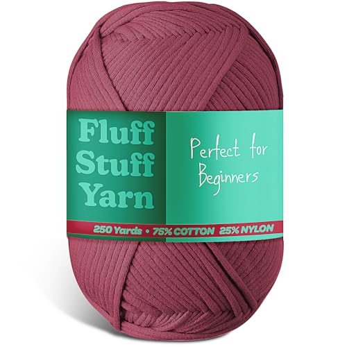 Image of Soft Yarn for Crocheting - Crochet & Knitting Yarn, Beginner Yarn with Easy-to-See Stitches, 250 Yds Amigurumi Yarn, Cotton-Nylon Blend Tshirt Yarn for Crocheting (29 - Berry, 1 Pack)