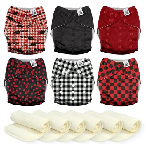 Image of Mama Koala 6 Pack Reusable Cloth Diapers 3.0 for Babies Girls Newborn, One-Size Adjustable Baby Diaper, Durable Stitching, Back Opening for Inserts, Breathable Awj Lining, Leak Prevention-Black & Red