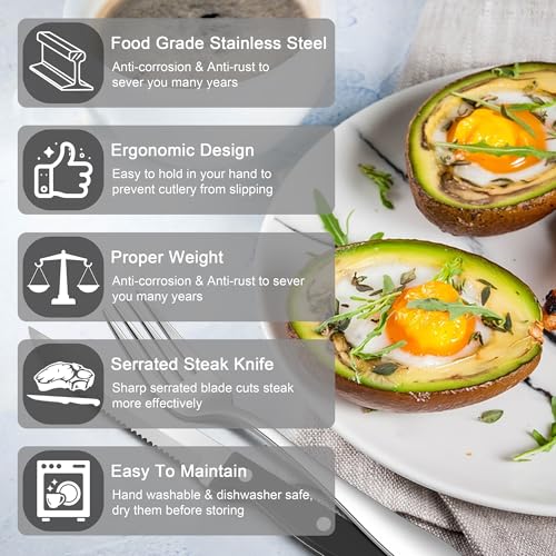 Joyfair 30 Pcs Cutlery Set with Steak Knives, Stainless Steel Flatware Silverware Set for 6 People, Eating Tableware with Fork Knife Spoon for Home/Camping/Party, Mirror Finished & Dishwasher Safe - Image 6