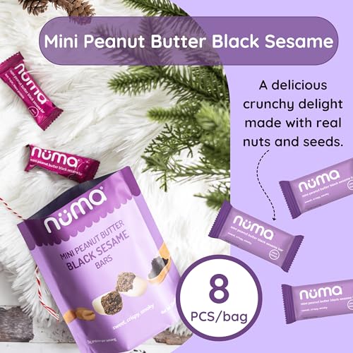 Image of Mini Peanut Butter Black Sesame Bars - Vegan, Low Sugar, High Protein, Low Calorie, All Natural, Gluten Free - Crunchy Plant Based Snack - 3 Bags with 8 Individually Wrapped Pieces