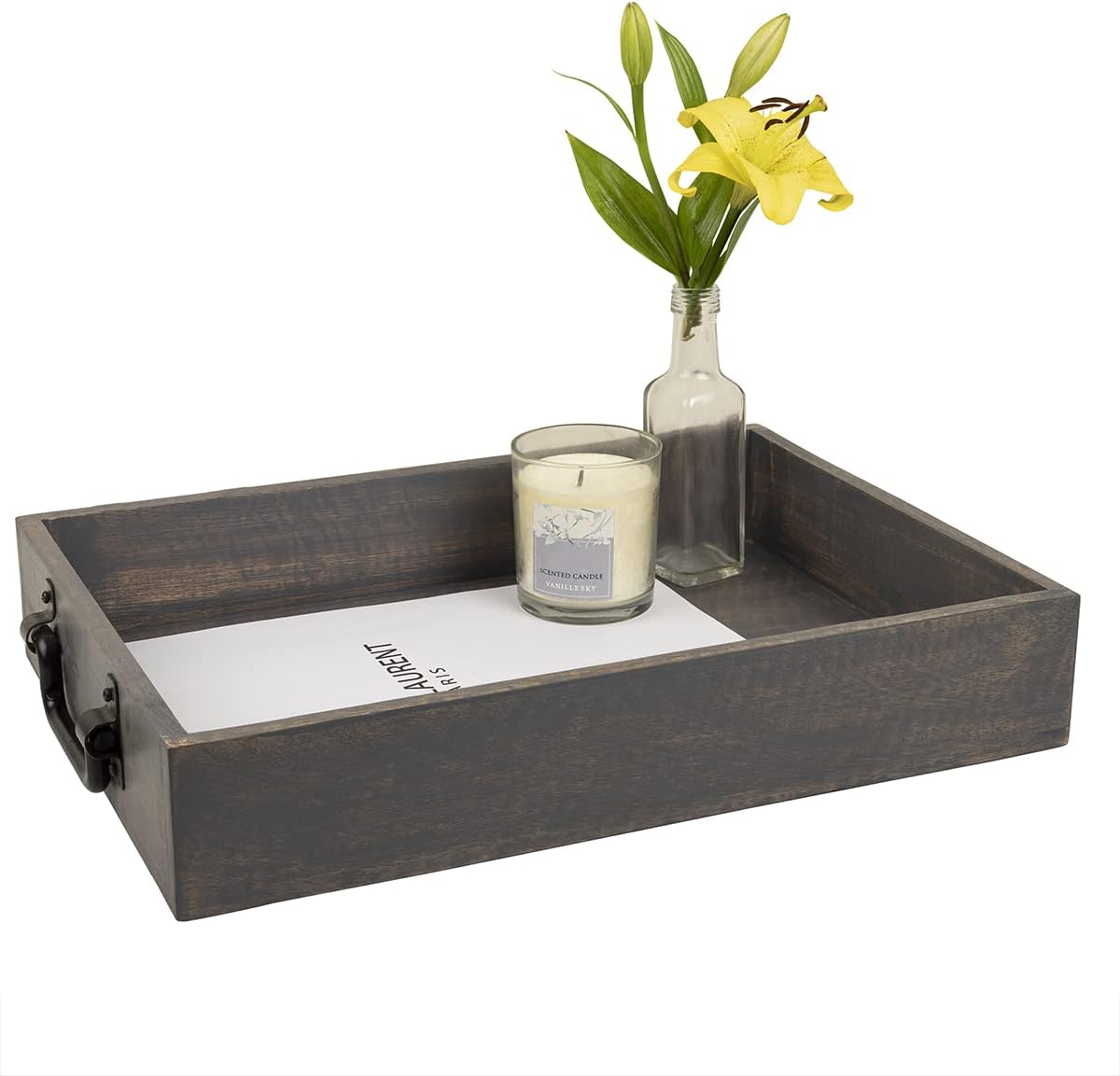 GoCraft Handmade Wooden Tray with Metal Handles – 15" x 11" x 2.5" Decorative Serving Tray in Grey Washed Finish – Versatile Tray for Breakfast in Bed, Lunch, Dinner, Appetizers, Coffee Table - Image 4