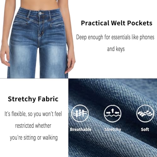 Womens Capris Wide Leg Stretchy High Waisted Frayed Hem Loose Denim Jeans2