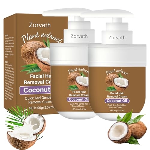 Coconut Facial Hair Removal Cream - Gentle & Effective for Women Natural Formula Moisturizing & Soothing Gentle Body Hair Remover Cream for Women All Skin Types (2PCS)