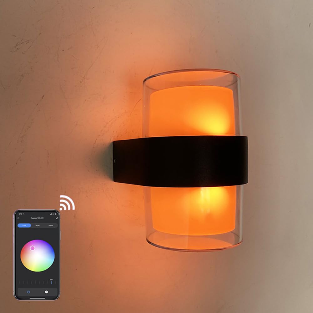 LED Außenlampe 2 Flamme Dimmbar Wandleuchte RGB Smart APP Steuerung Wandlampe Timer Innen Außen Außenwandleuchte Wasserdicht IP65 RGB Farbwechsler Wandbeleuchtung Up und Down Indoor Lampe Outdoor