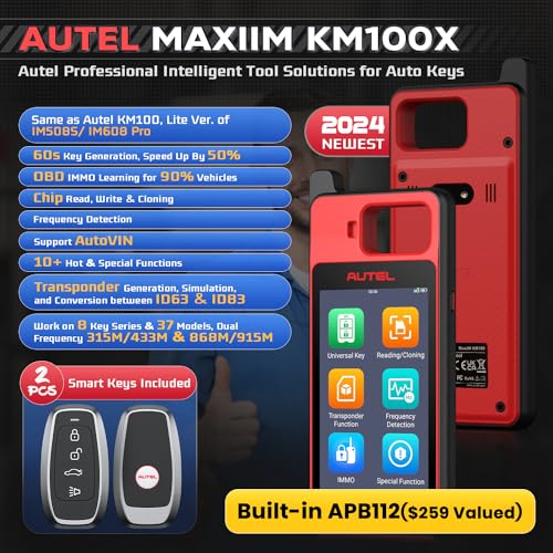 2025 Autel MaxiIM KM100 (X) Scan Tool, Same as KM100 KM100E, Lite Ver. of IM508 IM608 Pro, Lifetime Free Update, Built-in APB112, OBD Learning for 700+ Vehicles, Auto VIN & Auto Scan, VCI200, 9.0 OS