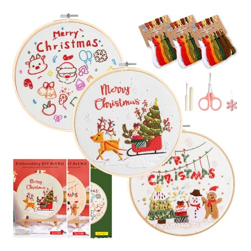 Image of wtisan Christmas Embroidery Kit, Cross Stitch Kits for Beginners, Needlepoint with All Tools & Instructions, Stamped Hand Embroidery Starter Kit for Holiday Crafts & Xmas Home Decor, W13