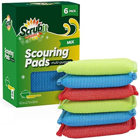 SCRUBIT Multi-Purpose Scouring Pad - Non-Scratch Cleaning Sponges for Pots, Pans, Dishes, Utensils & Non-Stick Cookware - Scrubbing Pads Use for Kitchen, Bathroom - 6 Pack Dish Sponge - (Colored) Cover