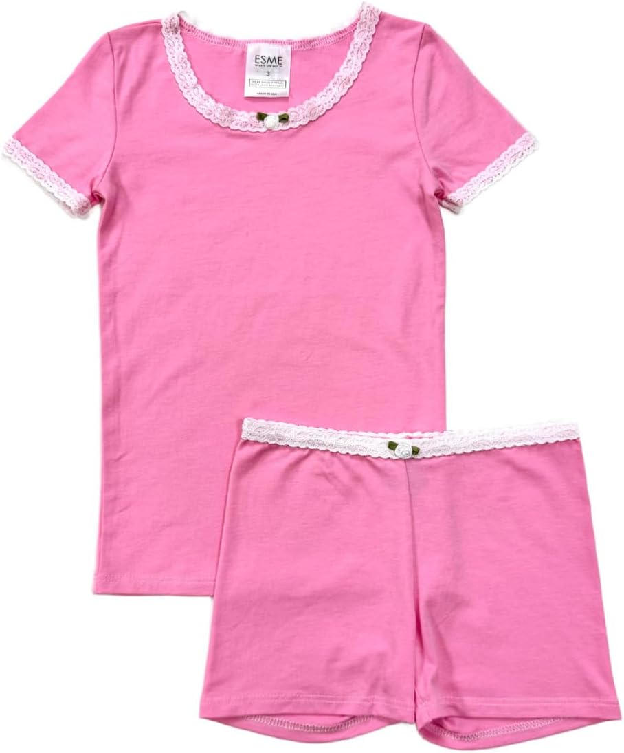 Esme Girl's 0822SF93798 Short Sleeve Shorts set Size 3 4 5 6 7 8 10 12 14 16 Pink