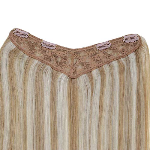 V Clip in Hair Extensions 10inch Color 12P60 Dirty Blonde Highlighted with Platinum Blonde One Piece 70g (4 Clips) Blonde Highlight Hair Extensions