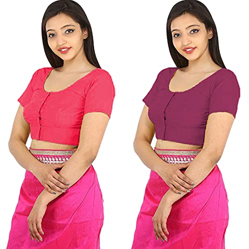 Image of Namita Women Cotton Fitted Rubia Cotton Half Sleeve Blouse Combo (U-COT-COM-2-BRINKPINK-CANNONPINK-40 Brink Pink,Meteor 40)
