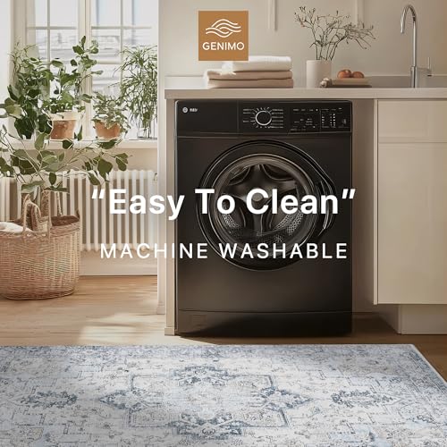 GENIMO Runner Rug 2x5, Machine Washable Non Slip Vintage Runner Rug, Low Pile Lighrweight Rugs for Entryway, Hallway, Kitchen and Corridor, Blue