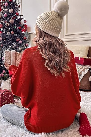 Christmas Sweaters for Women Merry Sweater: Oversized Turtleneck Sweaters 2025 Long Batwing Sleeve Xmas Pullover Tops - Image 4