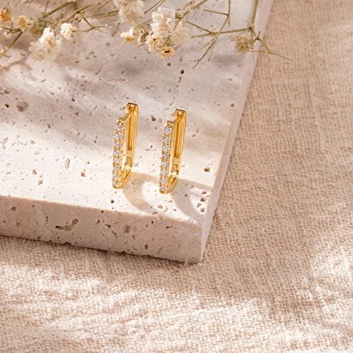 Cubic Zirconia Square Huggie Hoop Earrings for Women in 18k Yellow Gold or Rhodium Plated 925 Sterling Silver by Eden Raine