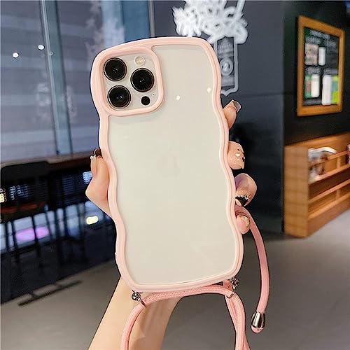 Coque antichoc iPhone 12 Pro Max transparente silicone rigide cordon rose crossbody
