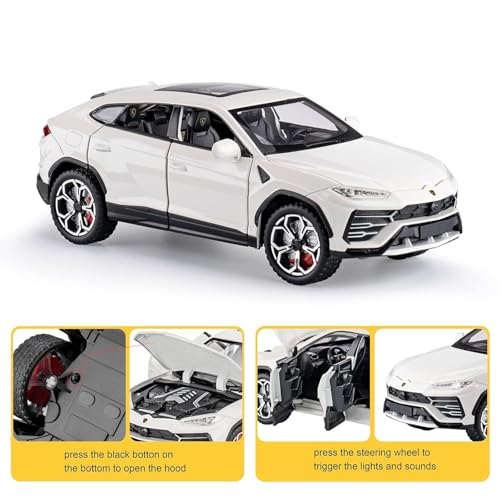 Image of 1:24 Scale Lamborghini Urus Toy Car | Metal Pullback Diecast Car for Kids with Openable Doors, Sound, Light Effects Toy for C ar Enthusiasts (Color As Per Available)