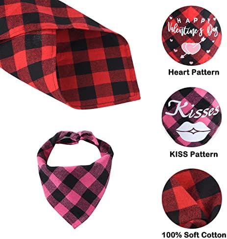Valentine's day Dog Bandana, 2 Pcs Classic Plaid Cotton Triangle Dog Bibs, Adjustable Cat Bandana Scarf Dog Neckerchief, Valentine's Pet Costume Bandanas Accessories for Puppy Small Medium Large