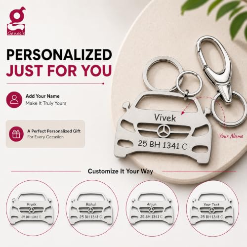 Image of Personalized Stainless Steel Key Chain /Key Ring | Durable, Compatible with All Models | Customized Car Number Plate | Ideal Gift for Him (Silver)