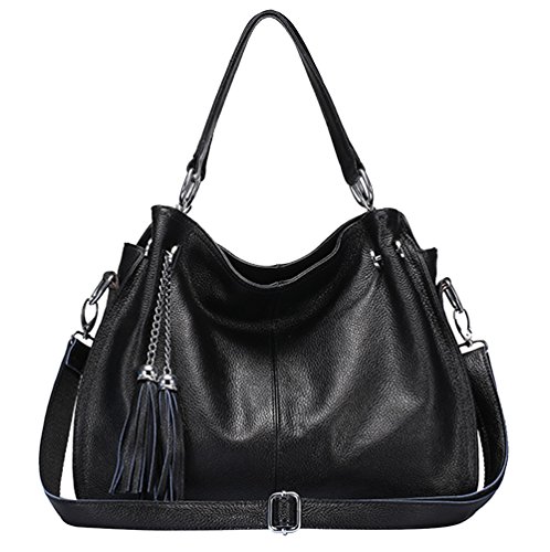 Yan Show - Bolso al hombro de cuero para mujer Negro Negro
 qiangshili-020-155-hei