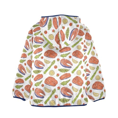Salmon Steak and Ingredients Girls Fleece Jacket Girls Fall Jacket Girls Zip Up Hoodie Girls Sherpa Jacket 2-10T2
